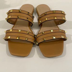 Gold studded tan double strap sandal
